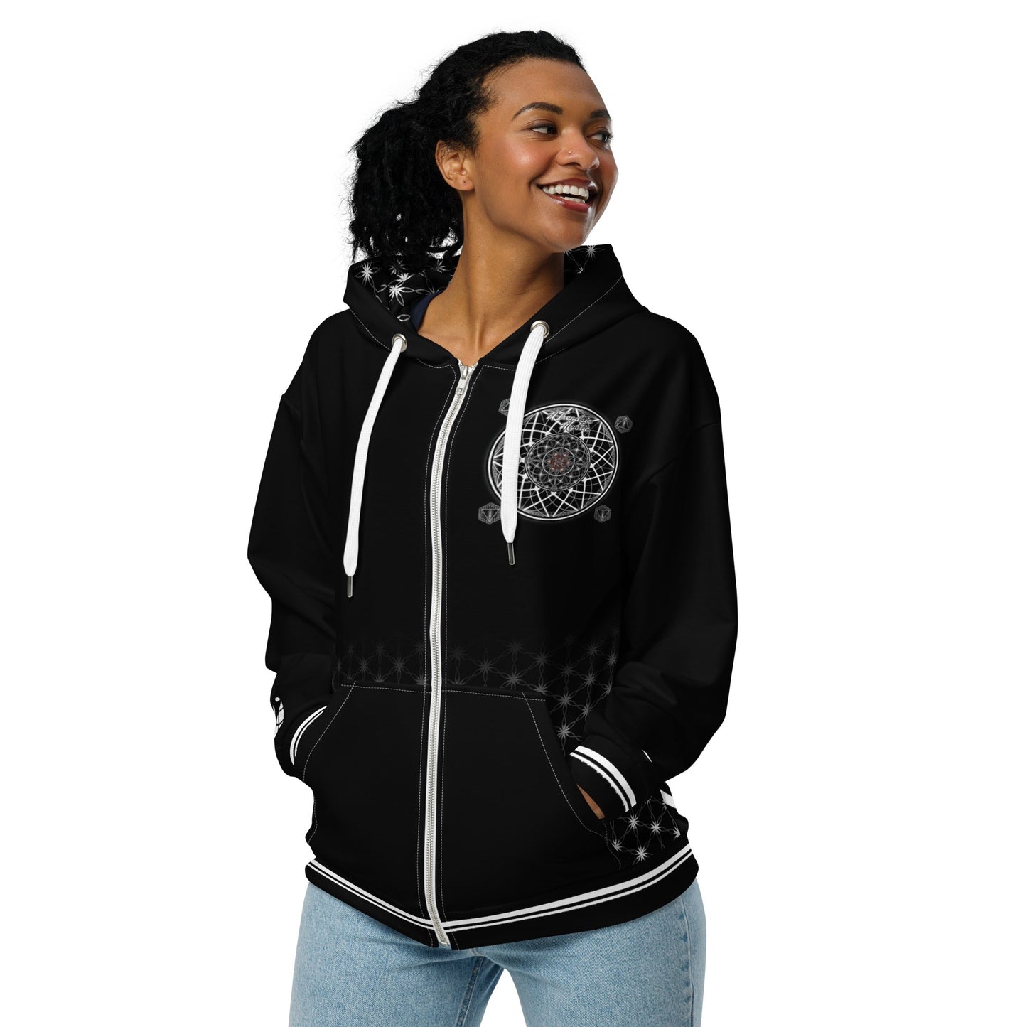 Quantum Bloom Sacred Geometry Unisex Zip Hoodie