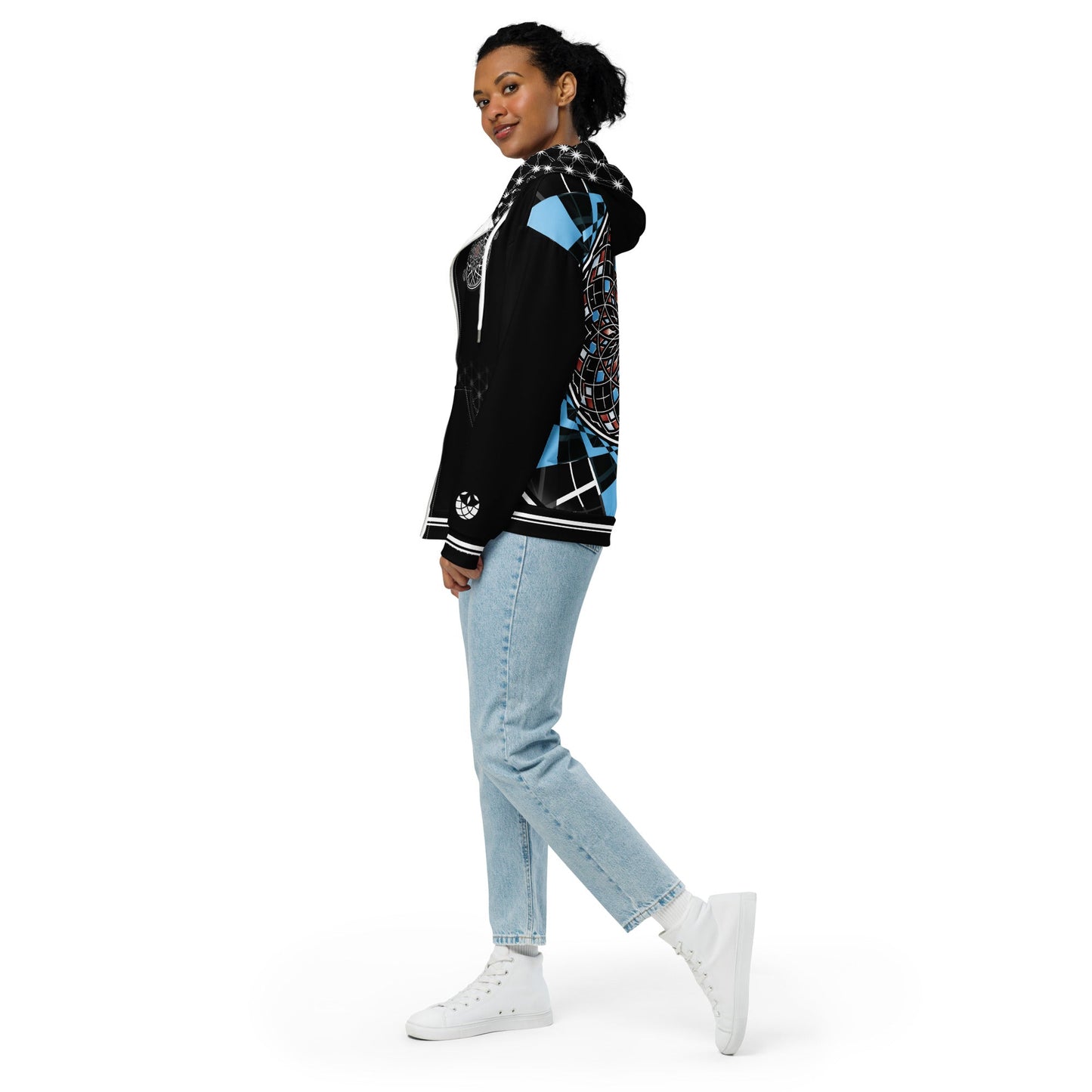 Quantum Bloom Sacred Geometry Unisex Zip Hoodie