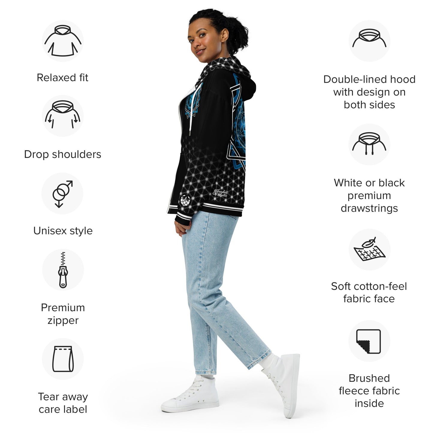 Mystic Melchizedek Sacred Geometry Unisex Zip Hoodie