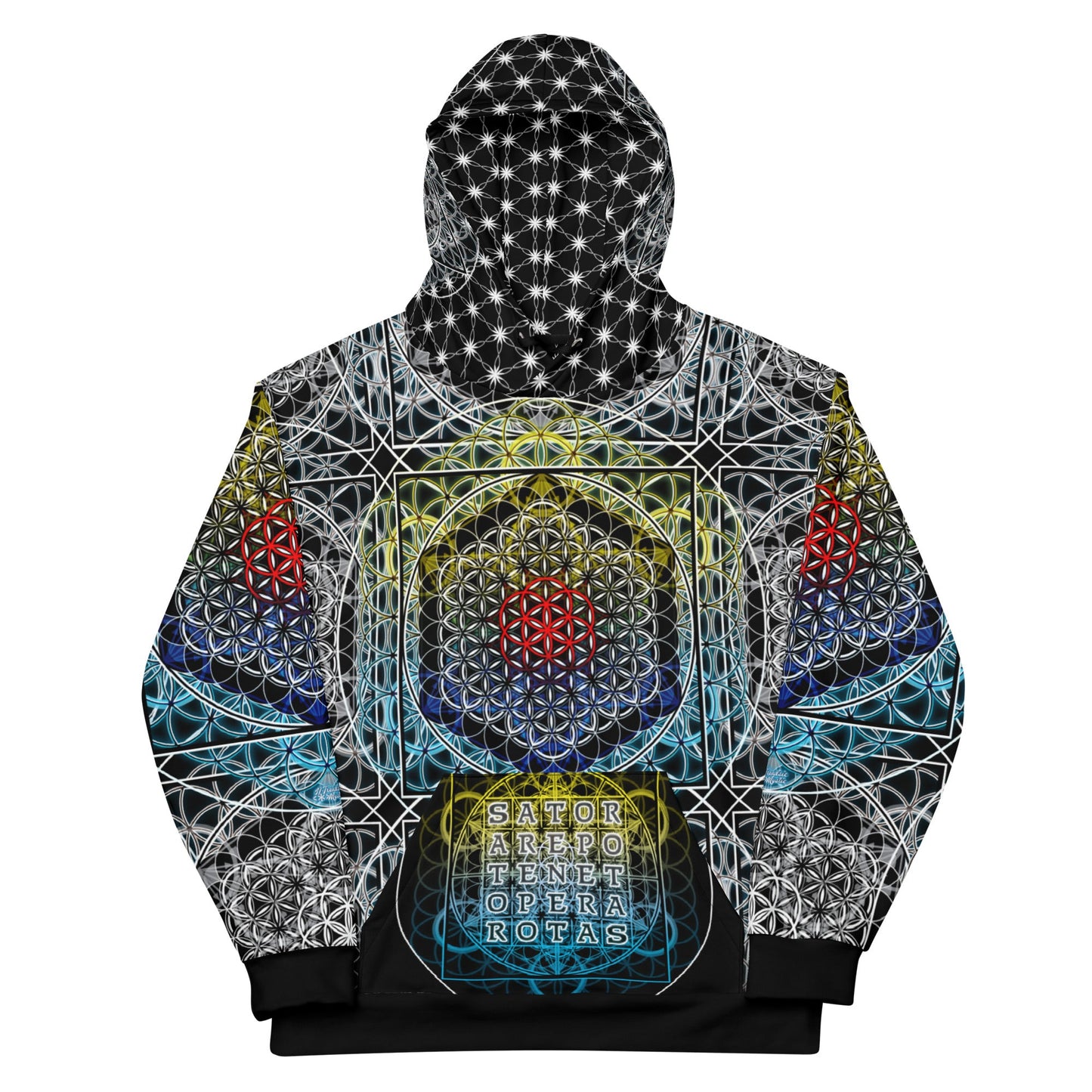 Resonant Architect | SATOR Geometry Cotton Hoodie | Unisex Pullover | Unisex Cotton AOP Hoodie