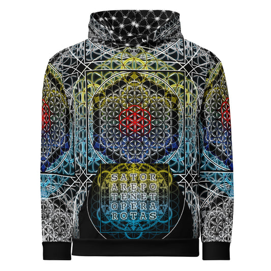 Resonant Architect | SATOR Geometry Cotton Hoodie | Unisex Pullover | Unisex Cotton AOP Hoodie
