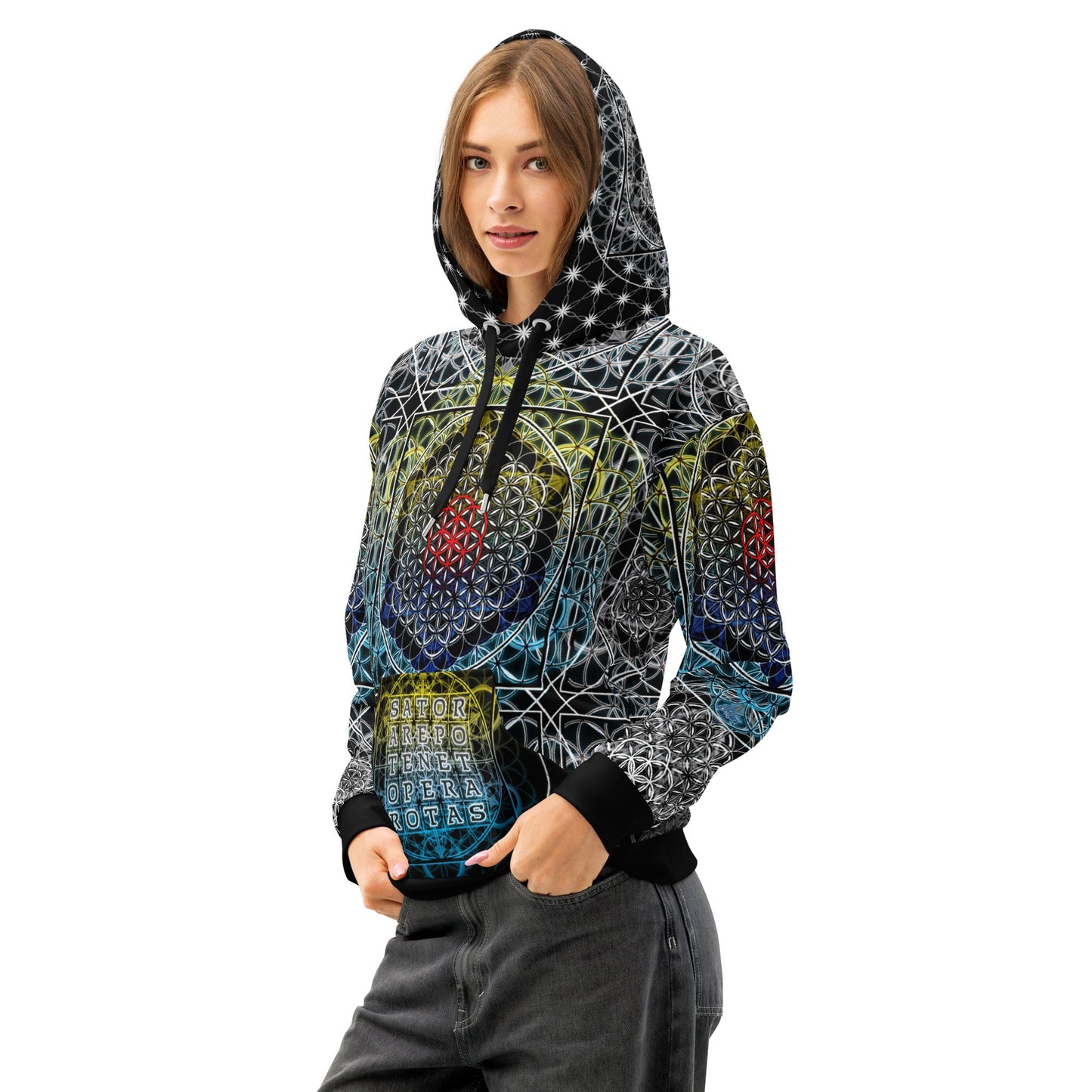 Resonant Architect | SATOR Geometry Cotton Hoodie | Unisex Pullover | Unisex Cotton AOP Hoodie