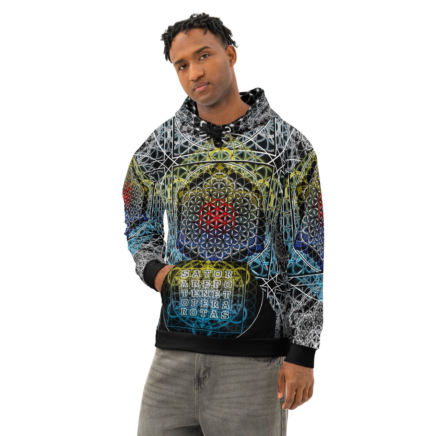 Resonant Architect | SATOR Geometry Cotton Hoodie | Unisex Pullover | Unisex Cotton AOP Hoodie