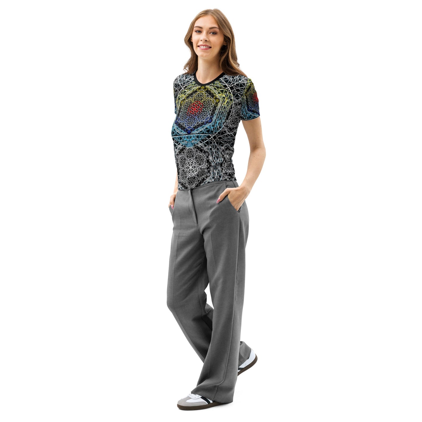 Resonant Architect | Spectrum Geometry Tee | Women’s Cotton Crew Neck AOP T-shirt
