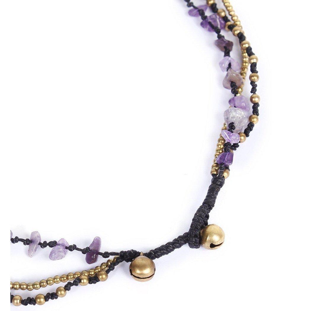 Amethyst and Jade with Brass Ball Necklace - Thailand