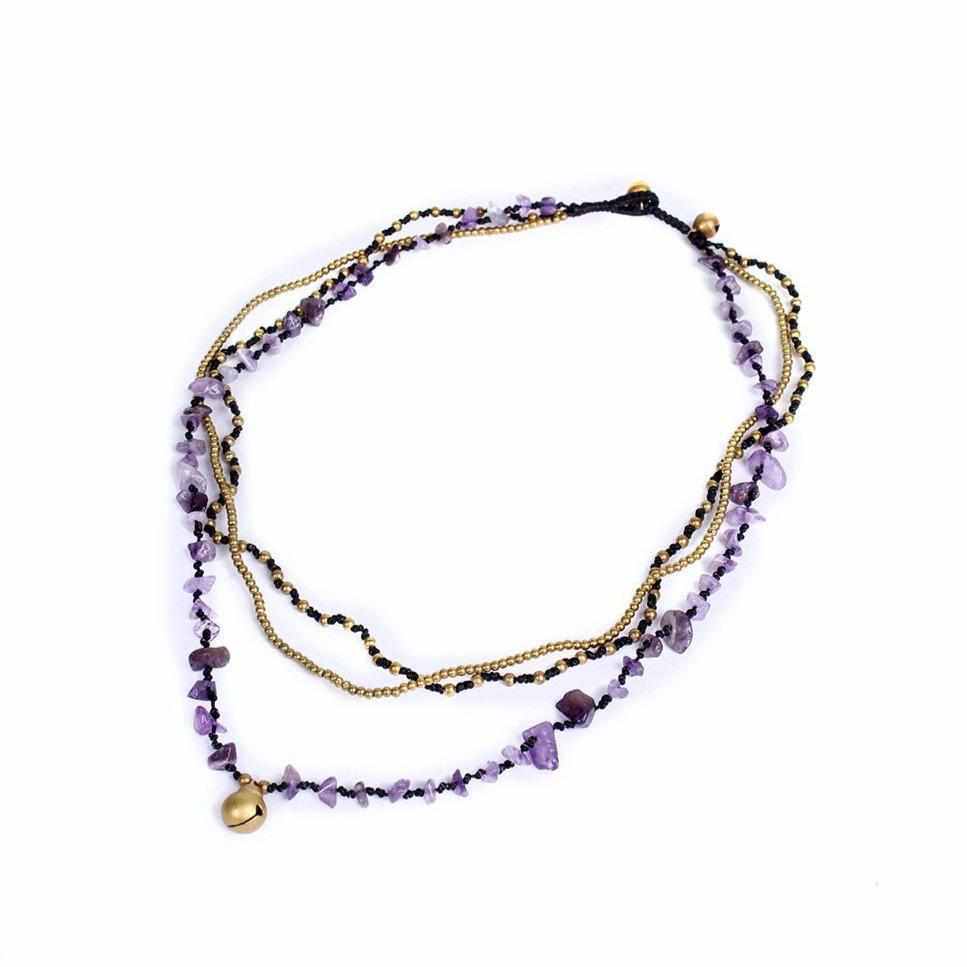Amethyst and Jade with Brass Ball Necklace - Thailand