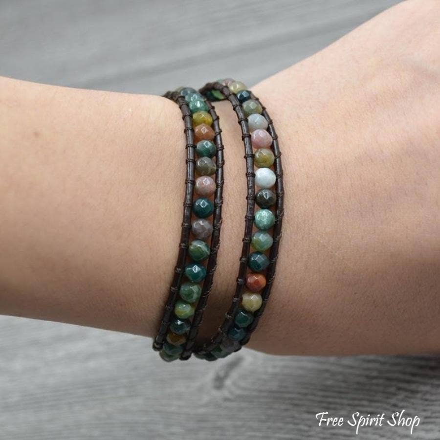 Handmade Indian Agate Leather Wrap Bracelet