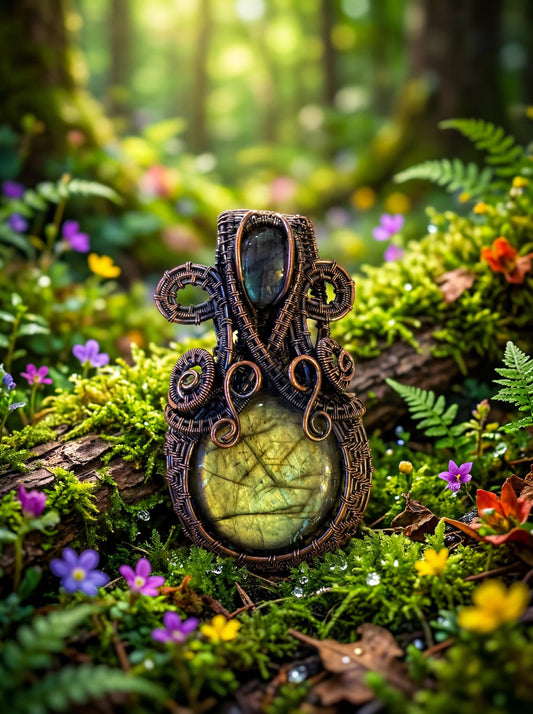 Wire Wrapped Aurora Core Conduit Pendant | Labradorite Necklace | Crystal Jewelry | Forest Arcane Handmade Piece