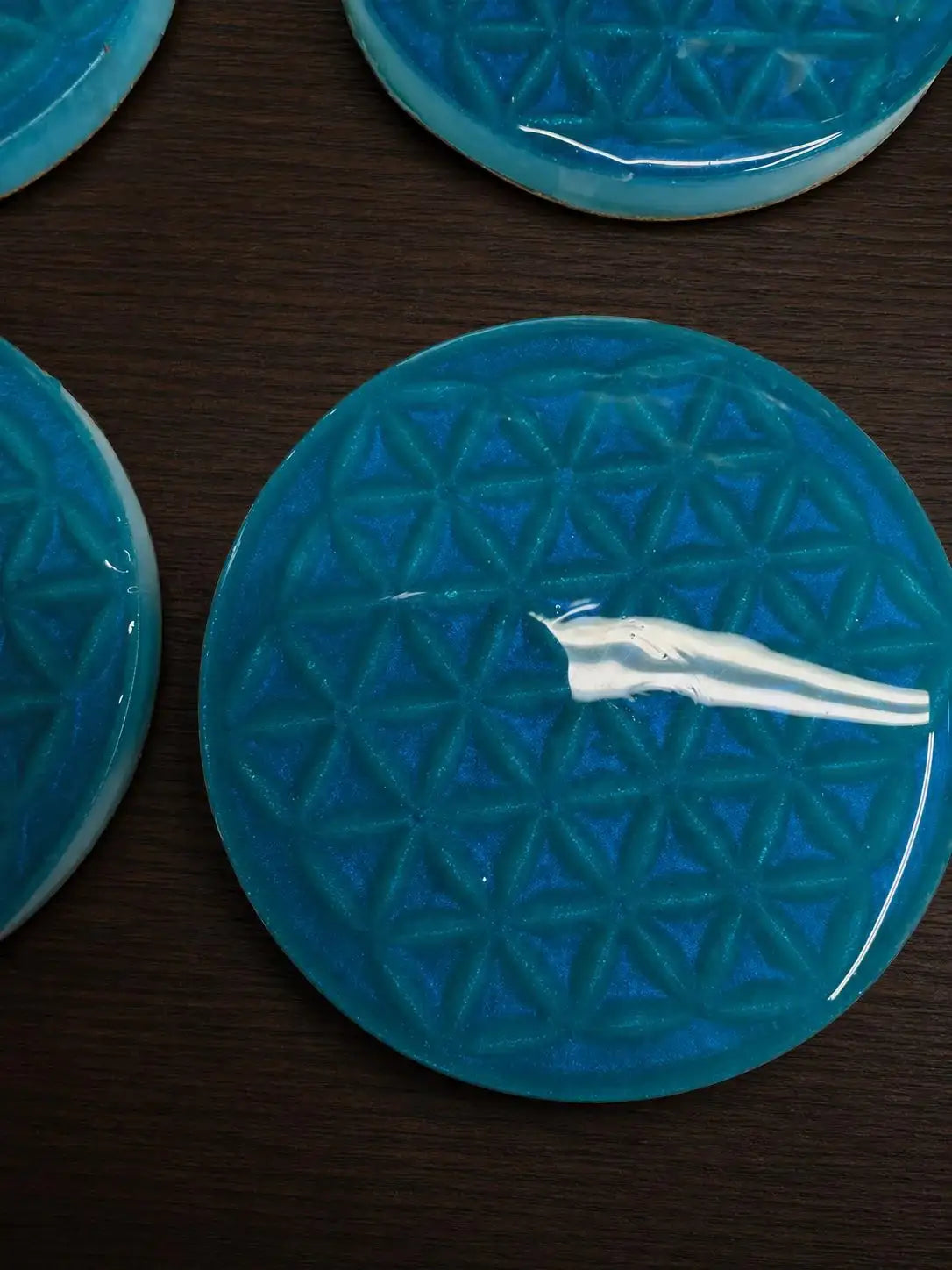 Flower of Life Resin Coasters | Teal Blue Sacred Geometry Drinkware
