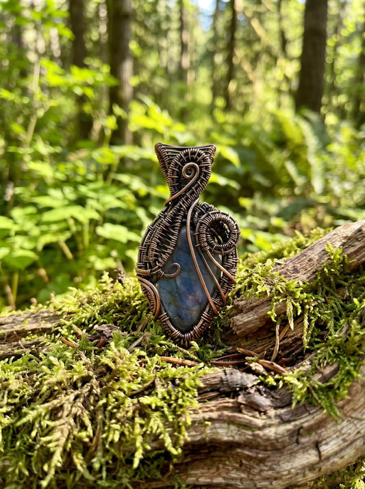 Eclipse Sigil Pendant | Wire Wrapped Labradorite Necklace | Arcane Forest Statement Piece