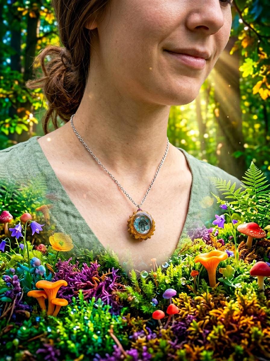 Flowers and Shroom Pinecone Charm