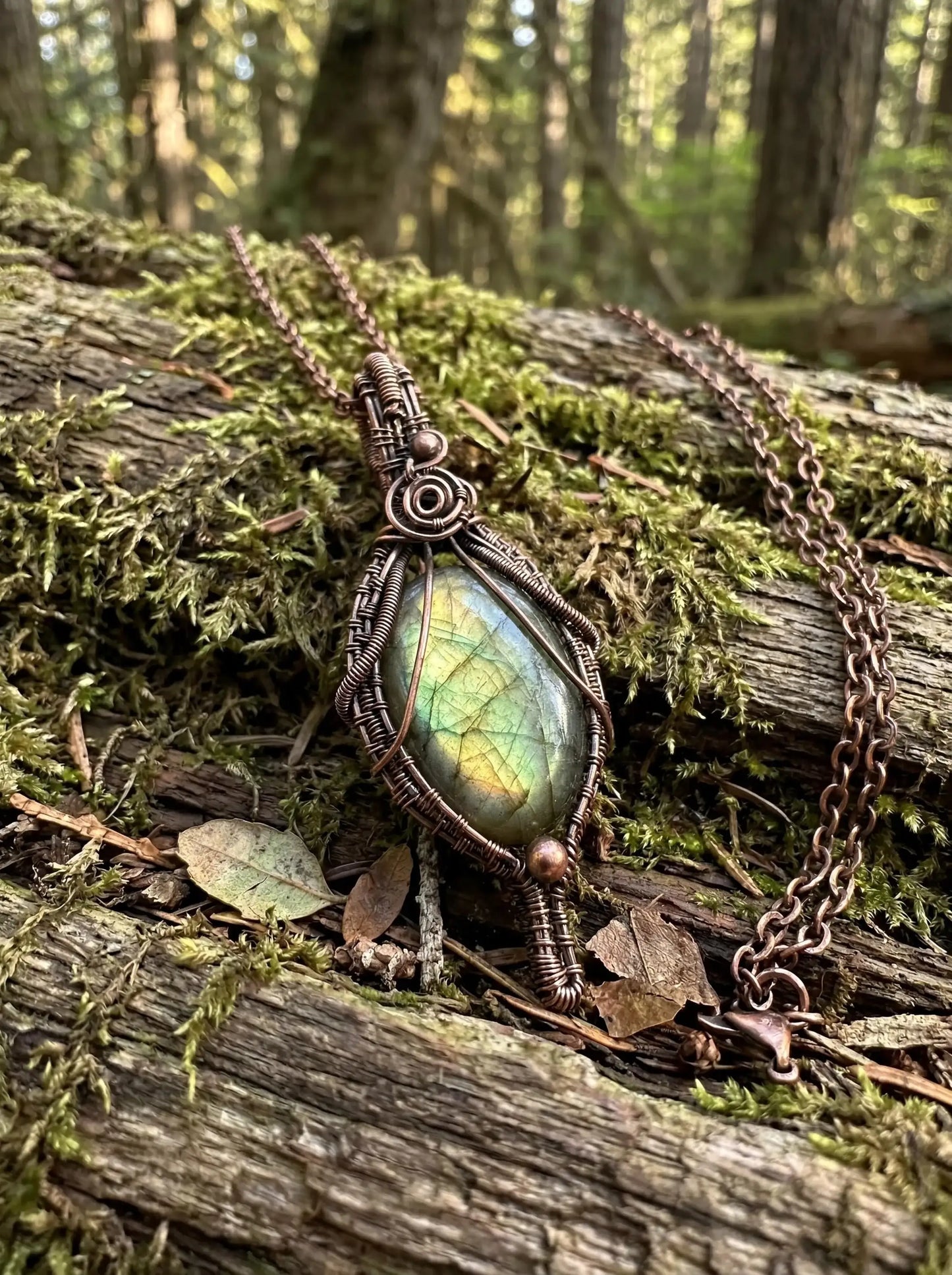 Wire Wrapped Verdantflare Relic Pendant | Labradorite Necklace | Forest Jewelry | Handmade Statement Piece