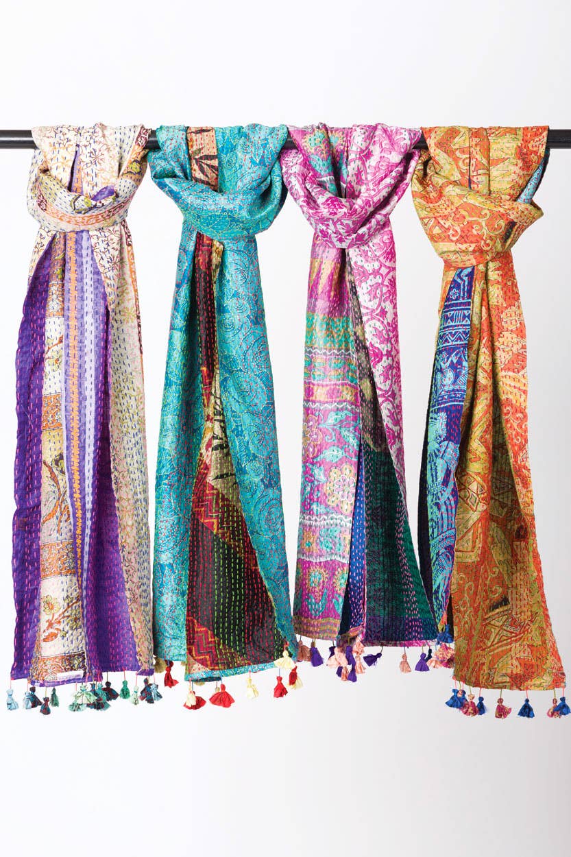 Silk Kantha Sari Tassel Scarves