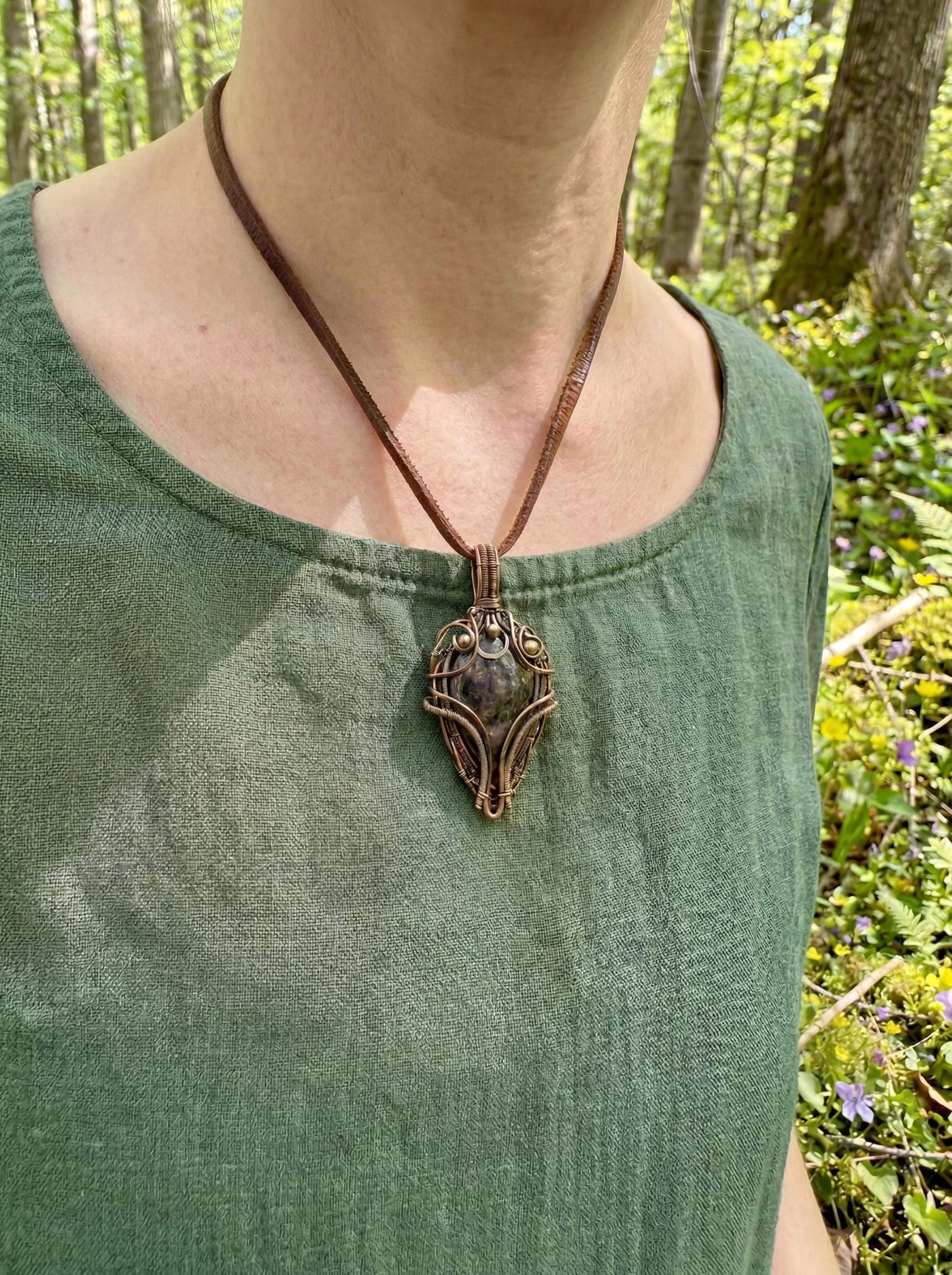 Wire Wrapped Pendant Necklace | Dark Stone | Arcane Design | Handmade Statement Piece