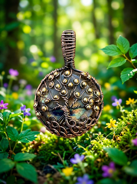 Wire Wrapped Labradorite Tree of Life Pendant – Copper Gemstone Necklace