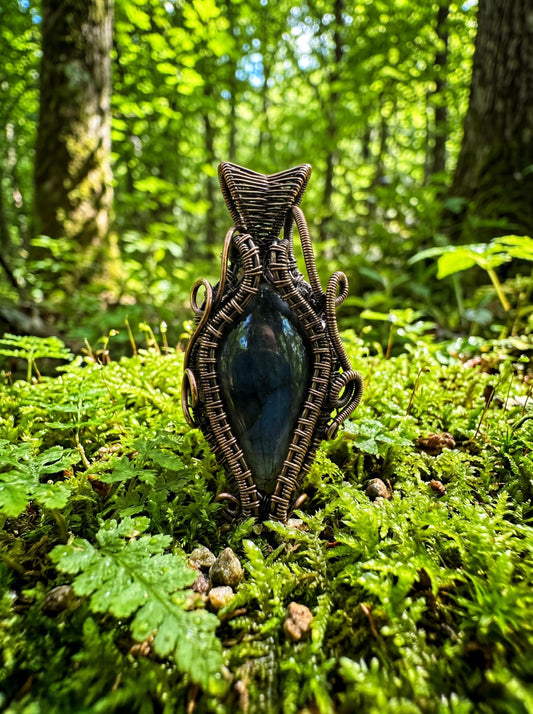 Wire Wrapped Nightveil Sigil Pendant | Dark Crystal Necklace | Forest Arcane Jewelry | Handmade Statement Piece