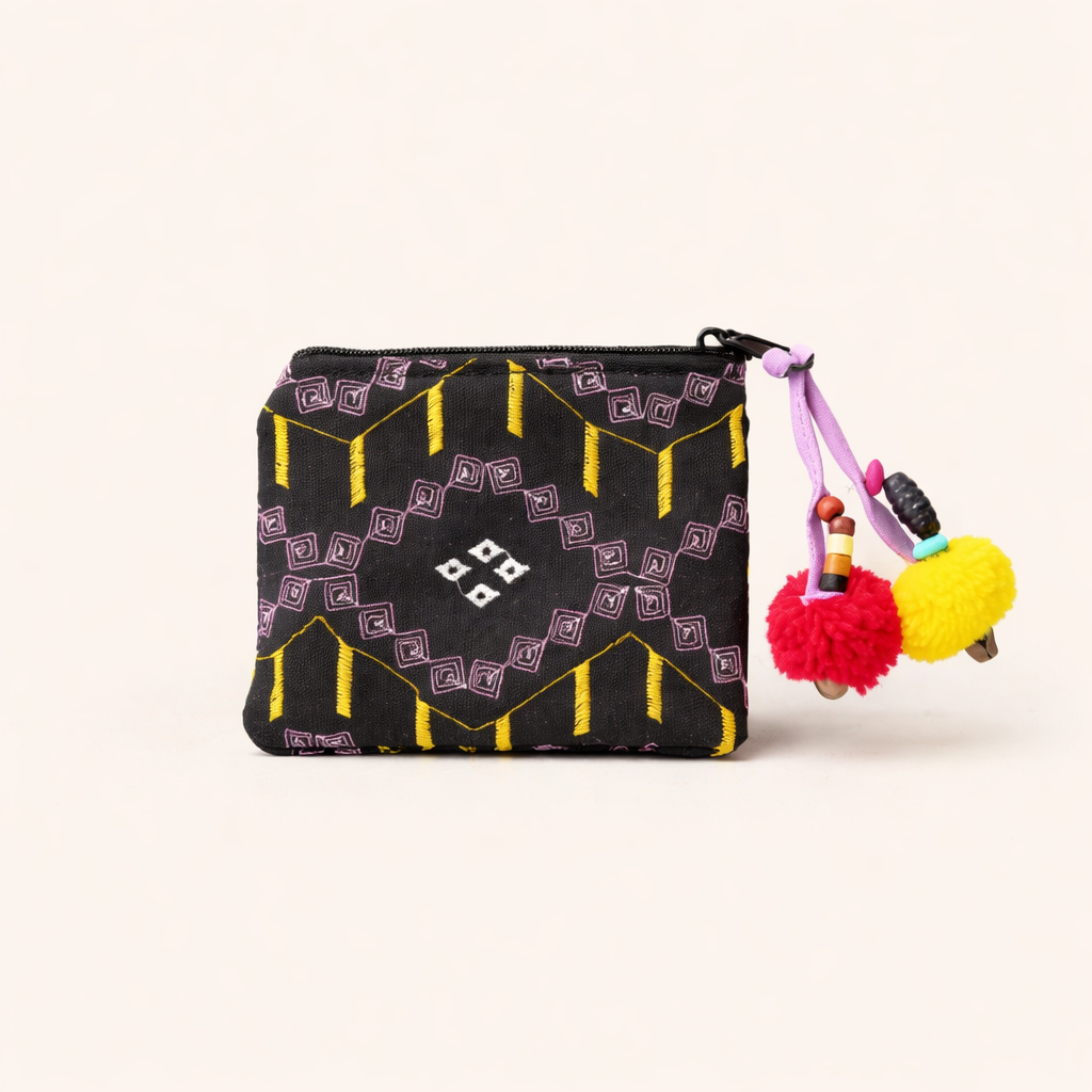 Lagoon Geometric Embroidered Coin Purse - Thailand
