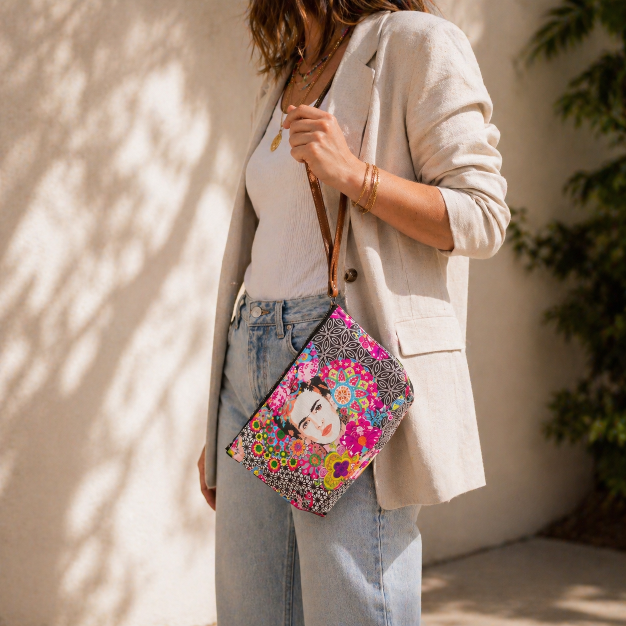 Frida Kahlo Printed Boho Wristlet | Clutch - Thailand
