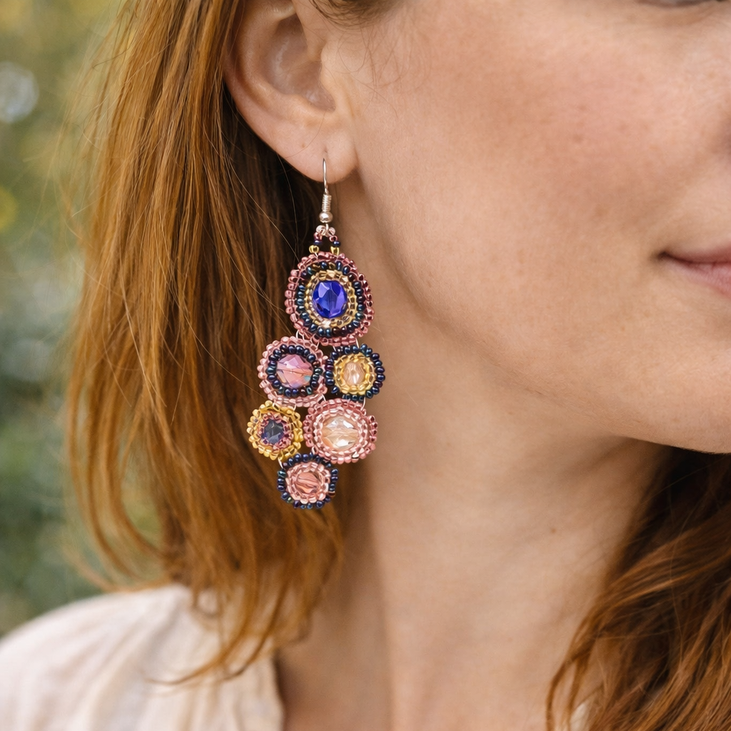 Bola Czech Glass Seed Bead Earrings — Handmade Boho Jewelry Guatemala