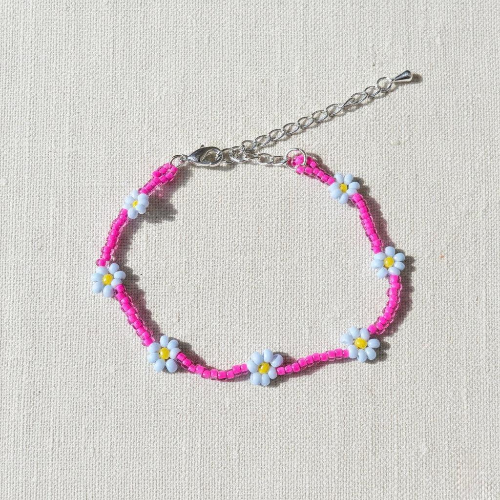 Daisy Seed Bead Flower Boho Bracelet - Guatemala