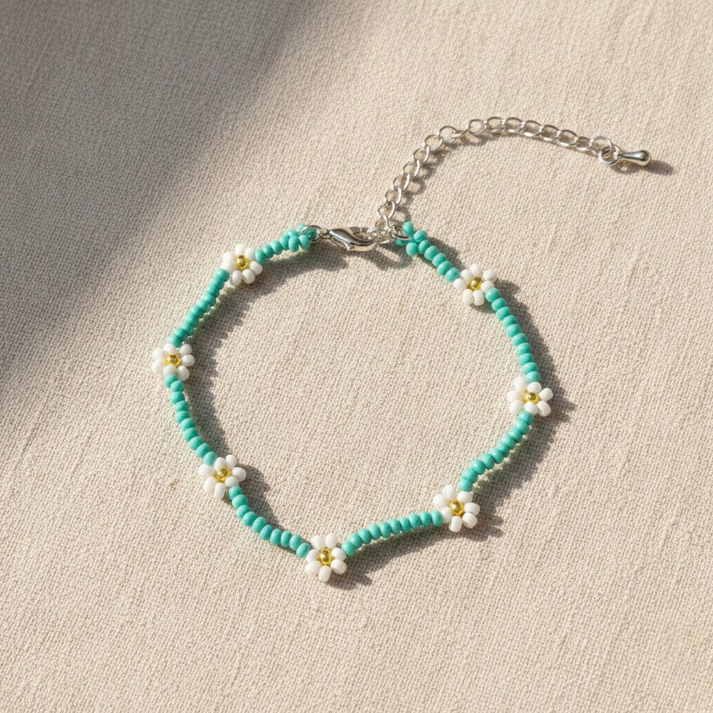 Daisy Seed Bead Flower Boho Bracelet - Guatemala