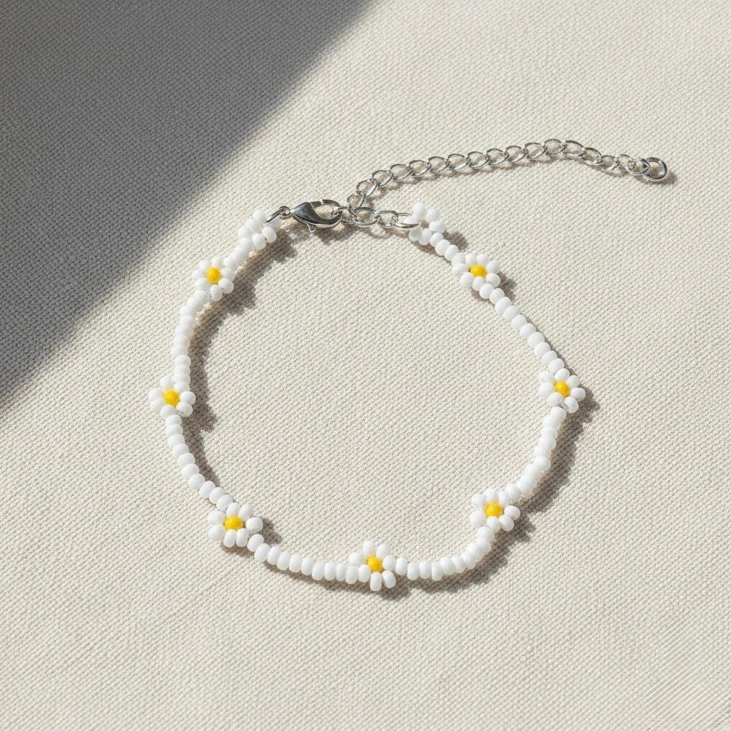 Daisy Seed Bead Flower Boho Bracelet - Guatemala