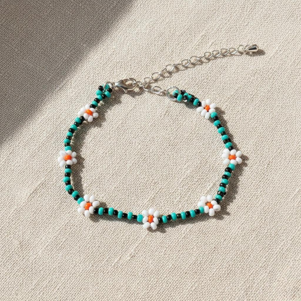 Daisy Seed Bead Flower Boho Bracelet - Guatemala