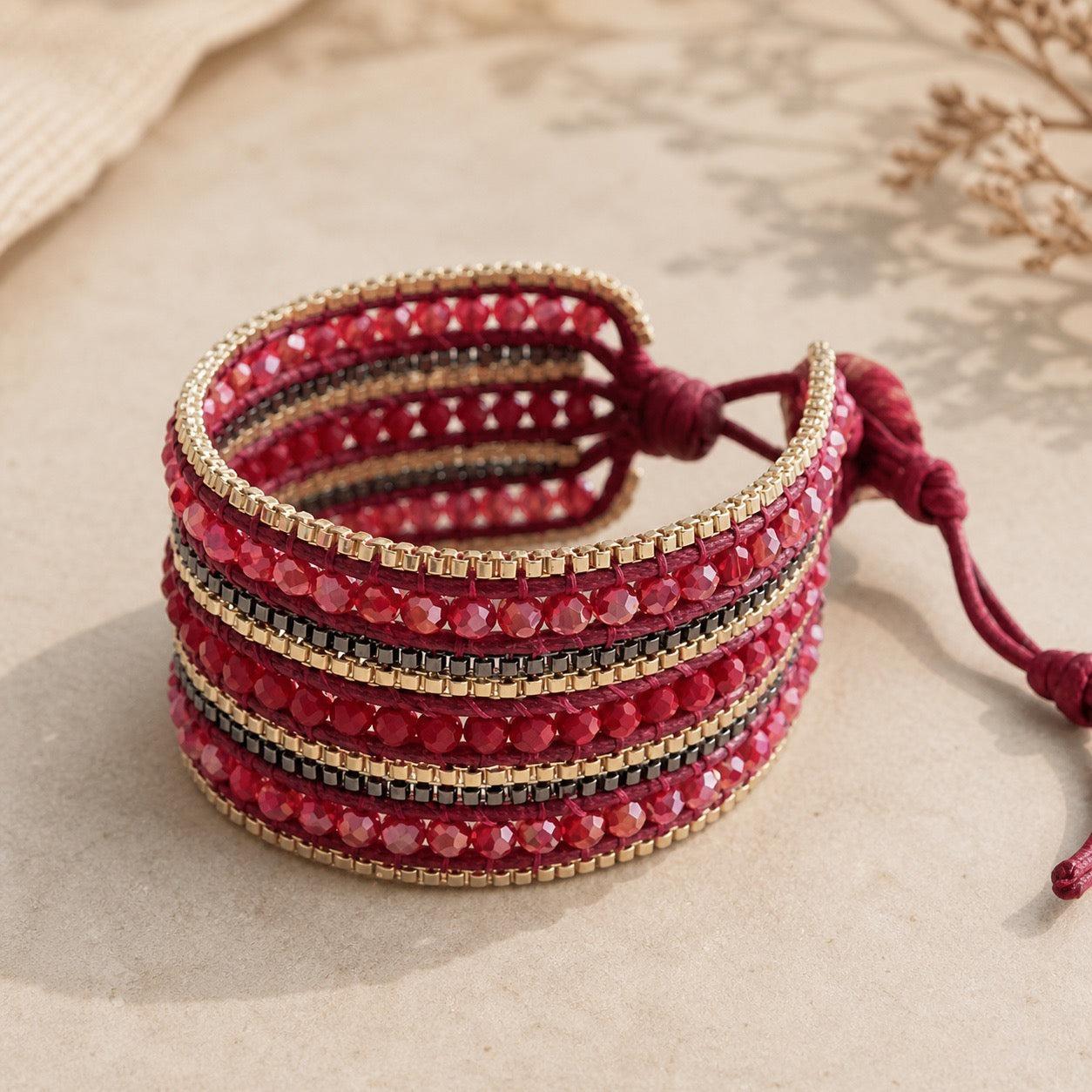 Sol Glass Beaded Gold Chain Elegant Bracelet - Thailand