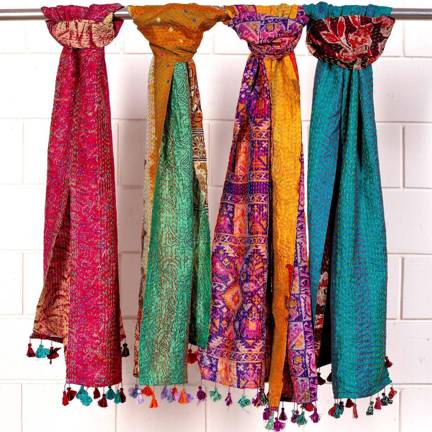 Silk Kantha Sari Tassel Scarves