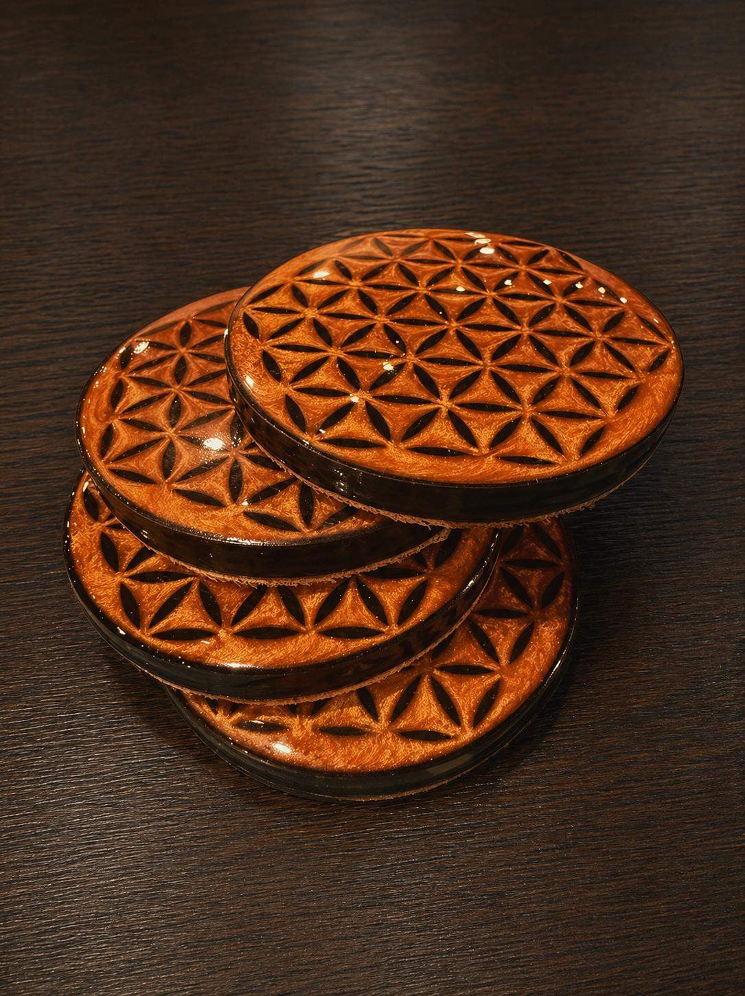 Gold and Black Flower of Life Coasters | Resin Art | Sacred Geometry | Drink Coasters