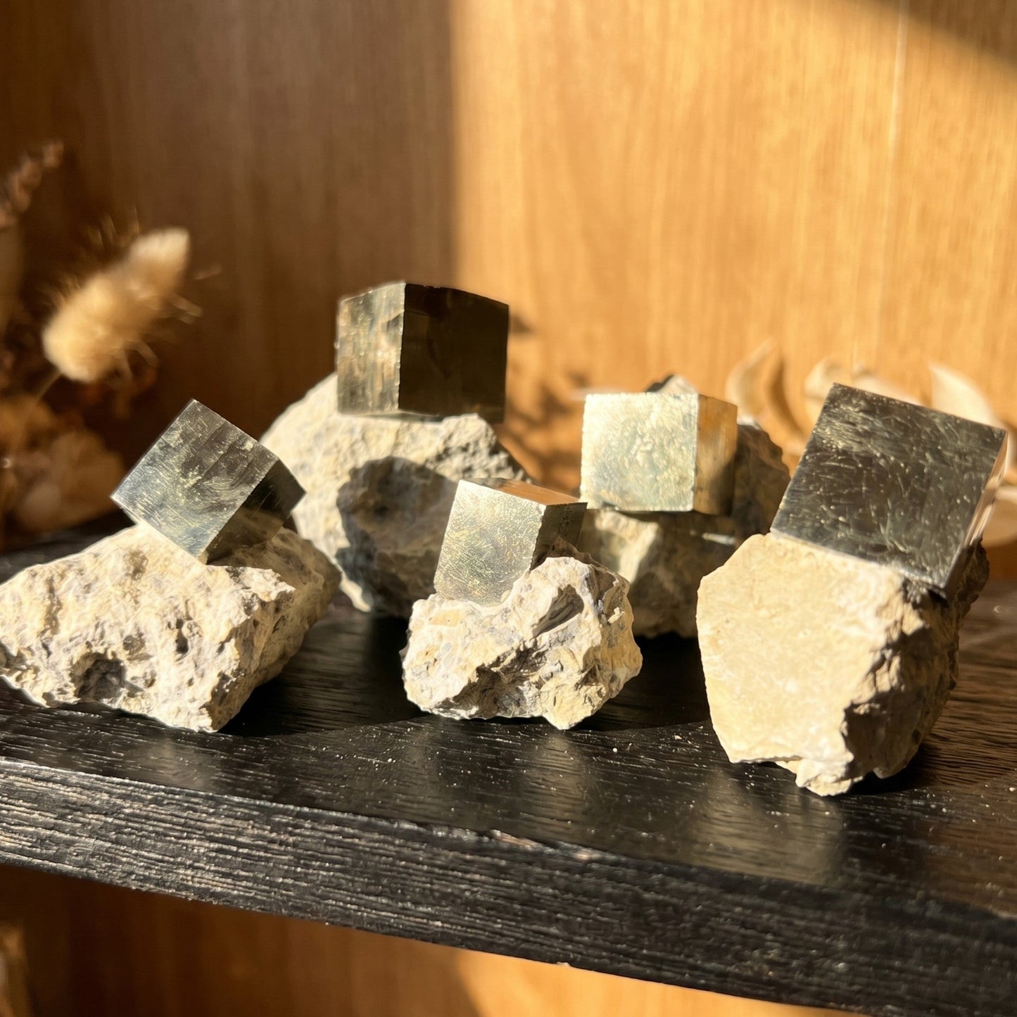 Golden Iron Pyrite Crystal Cubes In Rough Raw Matrix