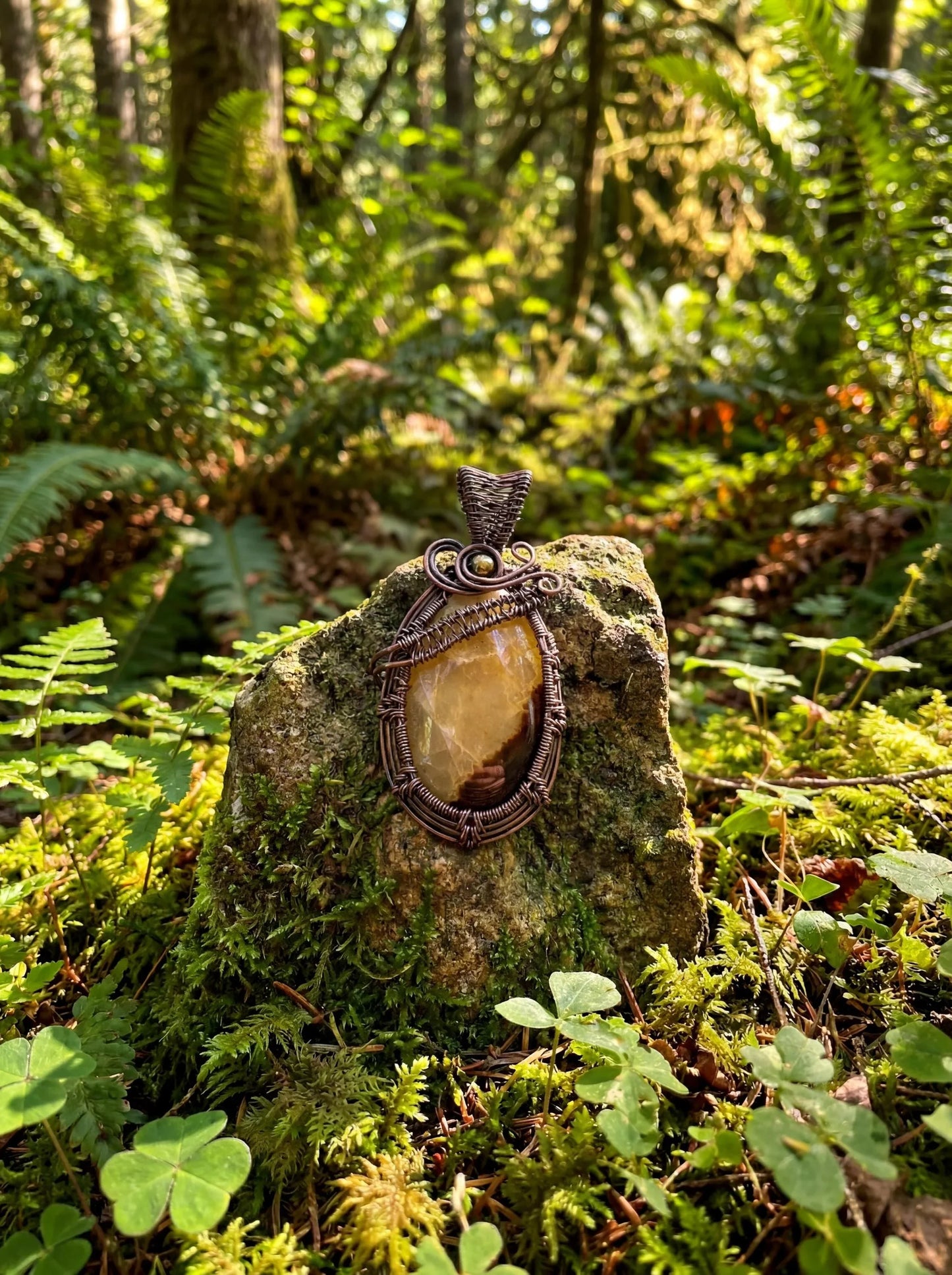 Wire Wrapped Emberwood Spirit Agate Pendant