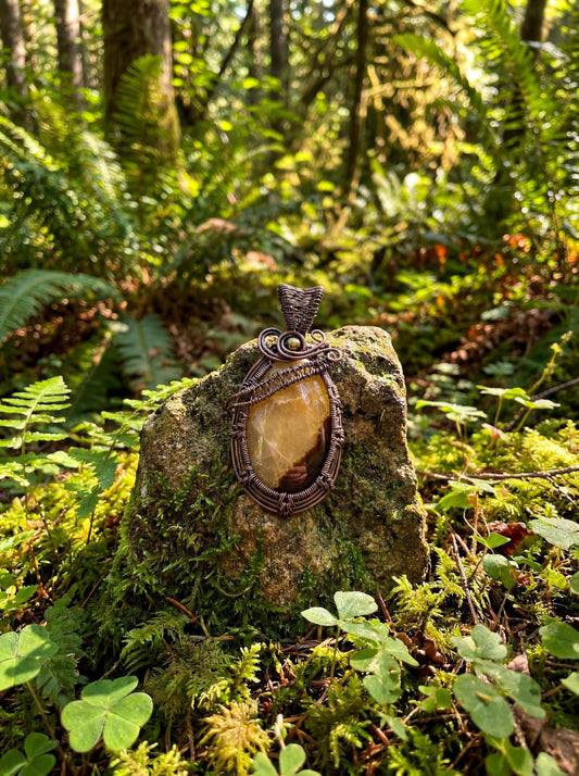 Wire Wrapped Emberwood Spirit Agate Pendant