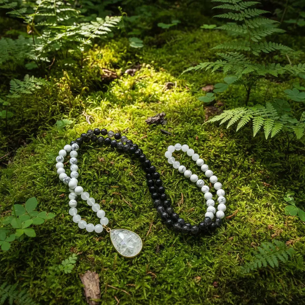White Howlite Onyx Quartz Mala Necklace