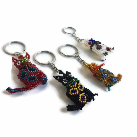 Cat Seed Bead Handcrafted Key Chain - Guatemala