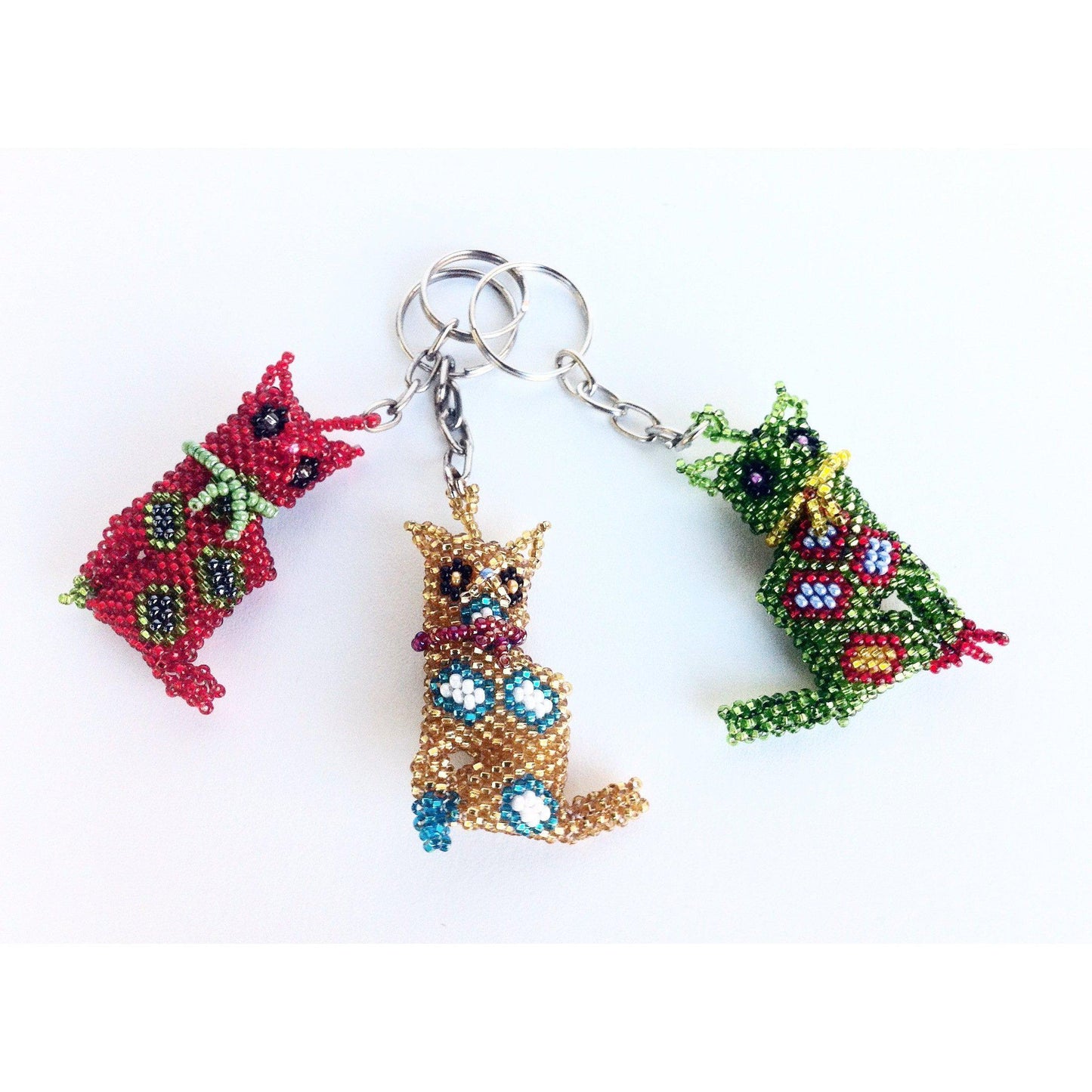 Cat Seed Bead Handcrafted Key Chain - Guatemala