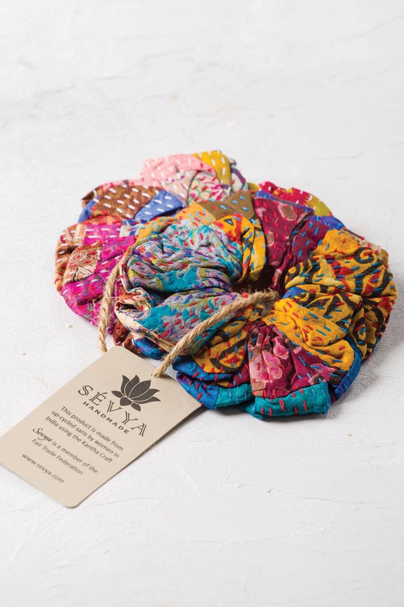 Silk Kantha Scrunchies - Set of 2