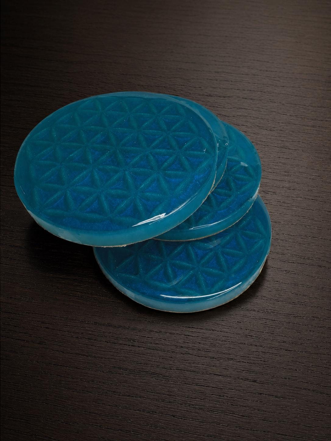 Flower of Life Resin Coasters | Teal Blue Sacred Geometry Drinkware
