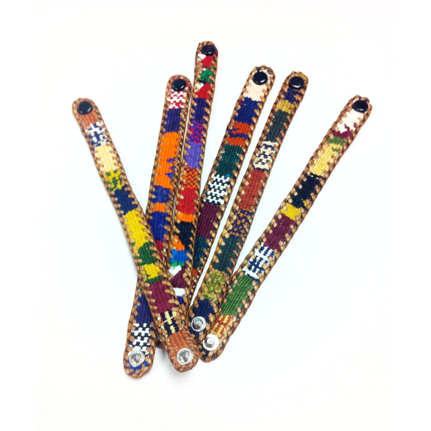Chula Handmade Fabric & Leather Snap-on Bracelet - Guatemala