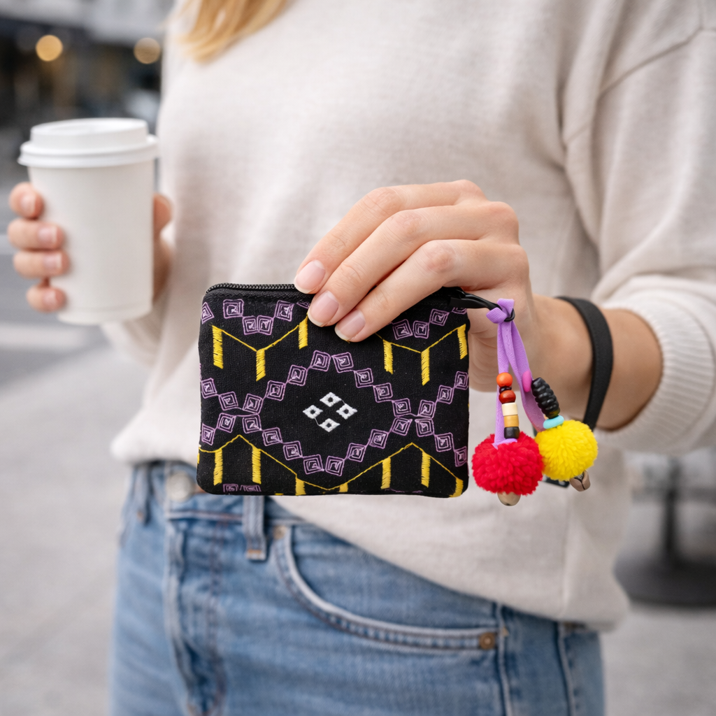Lagoon Geometric Embroidered Coin Purse - Thailand