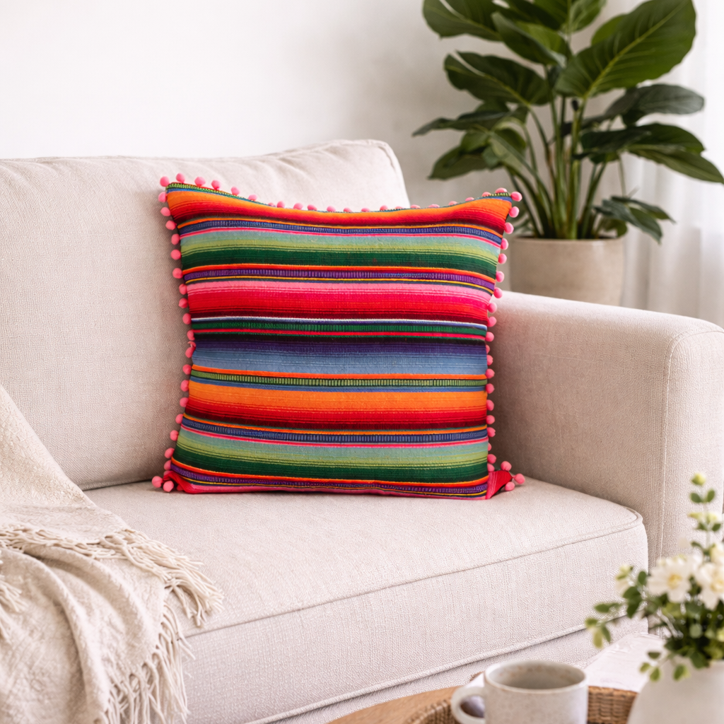 Hacienda Sarape Striped Colorful Pillow Cover Handwoven in Guatemala