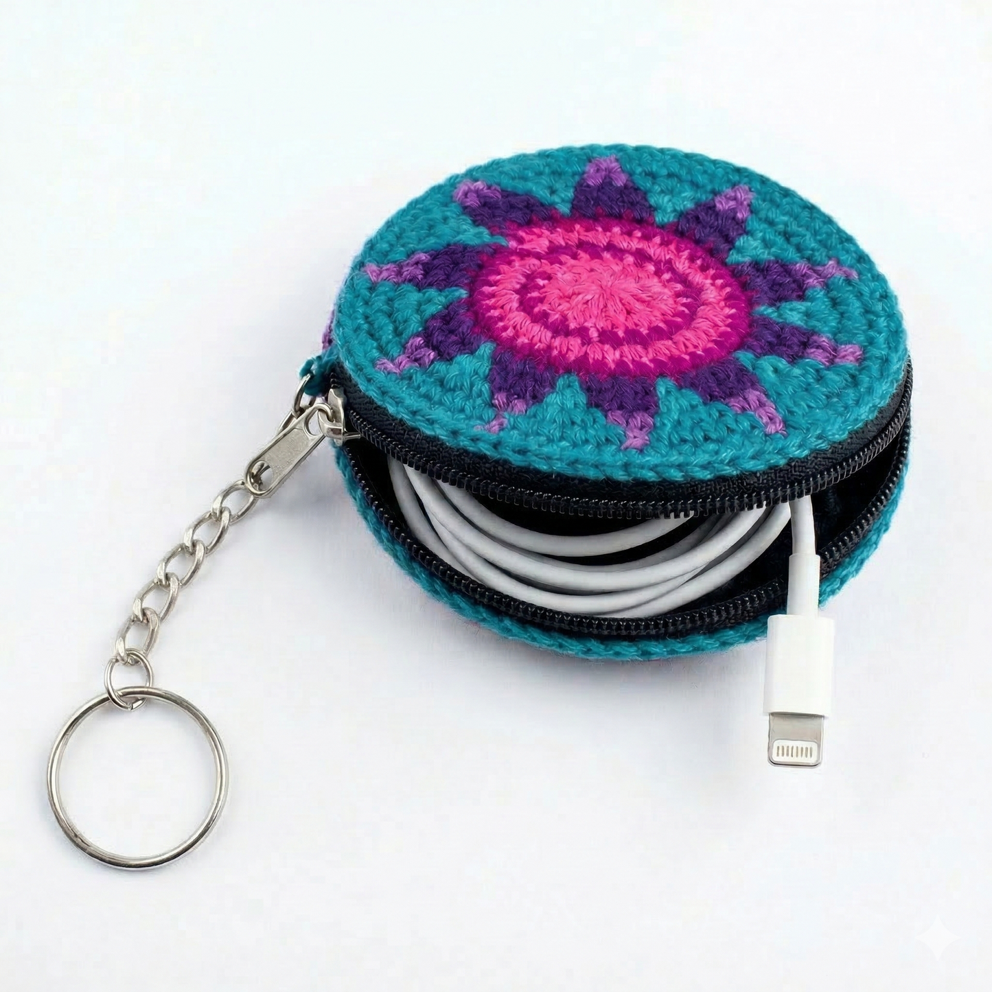 Earbud | Airpod Case Round Crochet Coin Purse | Keychain - Guatemala