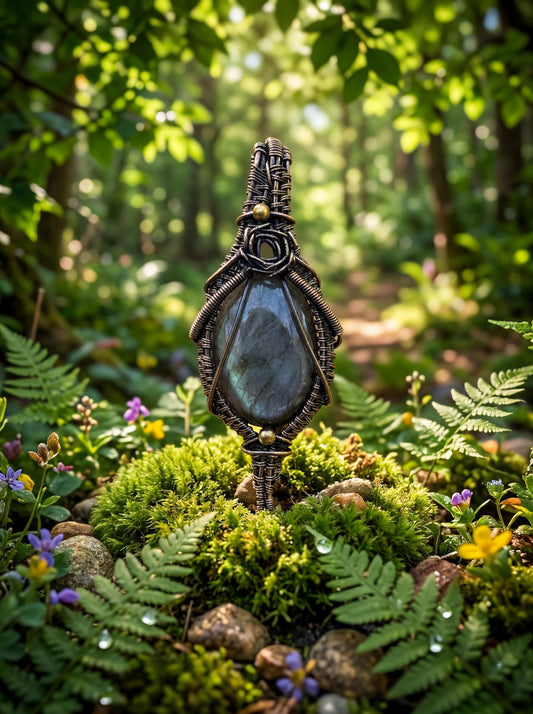 Wire Wrapped Stonebound Sigil Pendant | Labradorite Necklace | Crystal Jewelry | Forest Arcane Handmade Piece