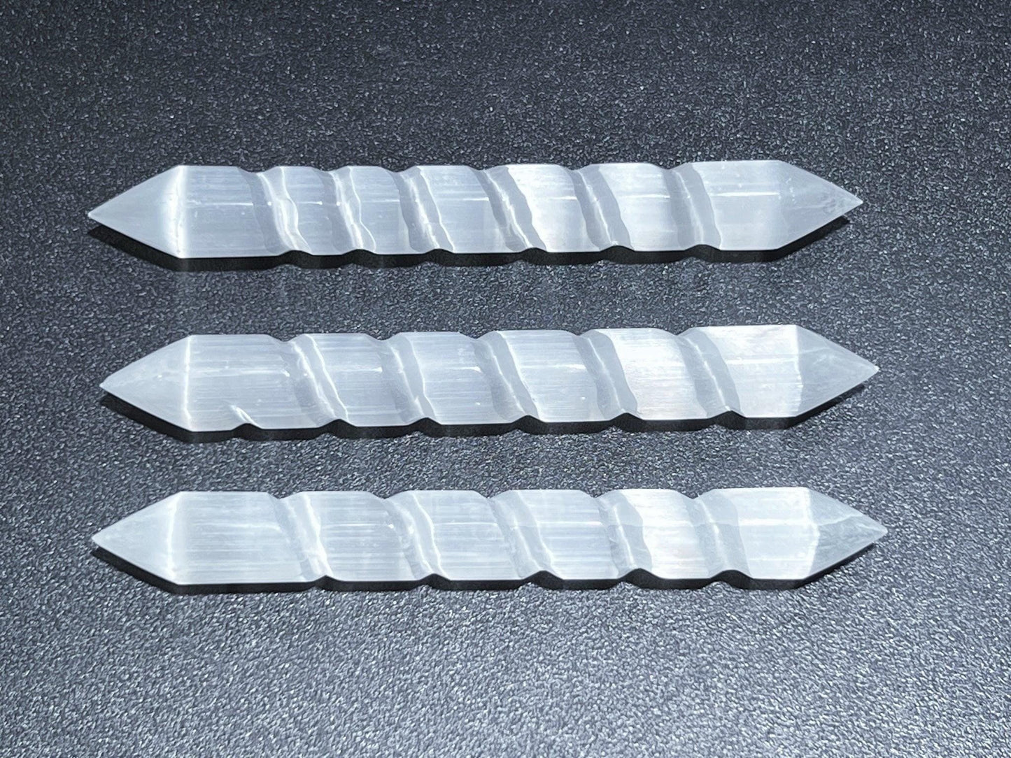 Selenite Crystal Spiral Wand Double Terminated Point Carving