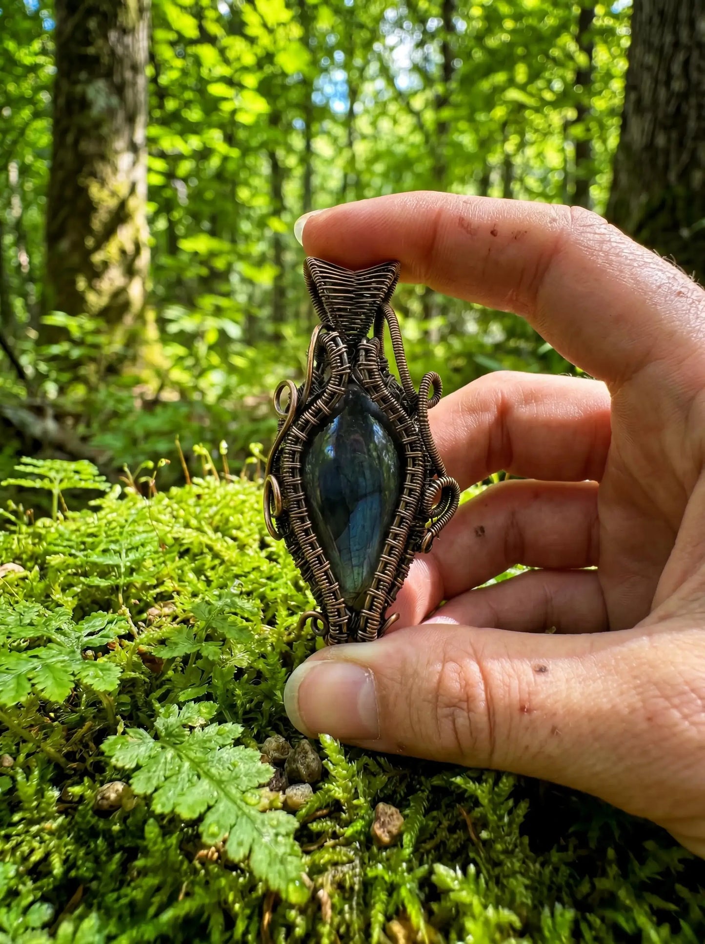 Wire Wrapped Nightveil Sigil Pendant | Dark Crystal Necklace | Forest Arcane Jewelry | Handmade Statement Piece