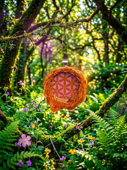 Purple Flower of Life Pinecone Pendant| Handmade PNW Resin Jewelry | #99