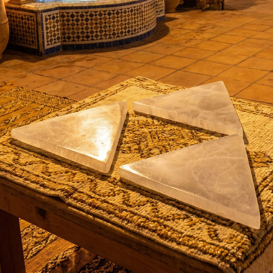 Selenite Satin Spar Crystal Triangle Plate Carving (6 inch)