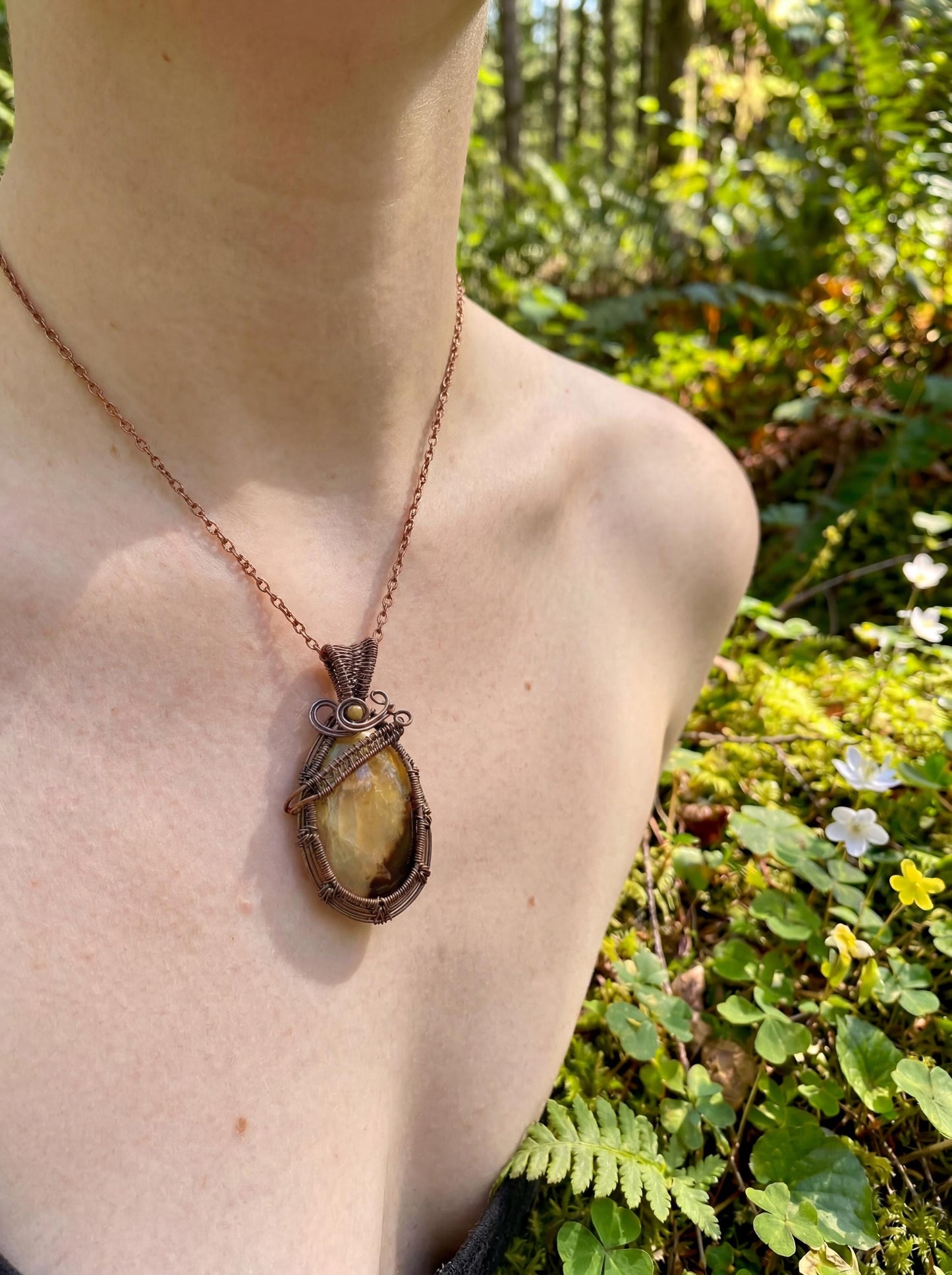 Wire Wrapped Emberwood Spirit Agate Pendant