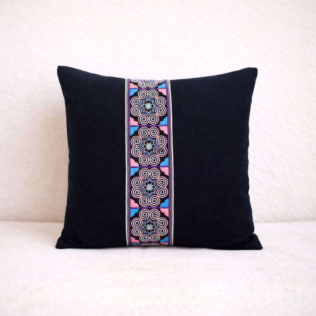 Spiral Star Hmong Embroidered Pillow Cover - Thailand