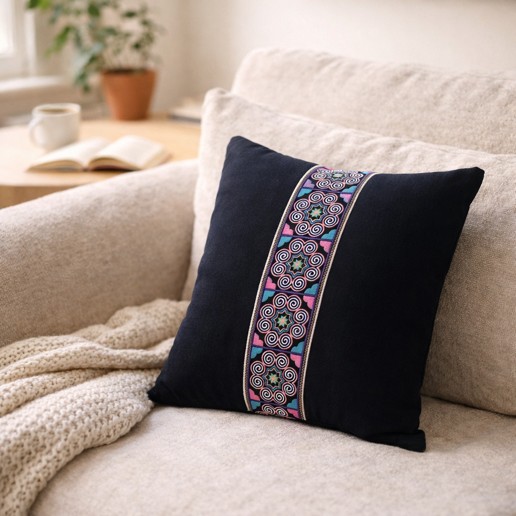 Spiral Star Hmong Embroidered Pillow Cover - Thailand
